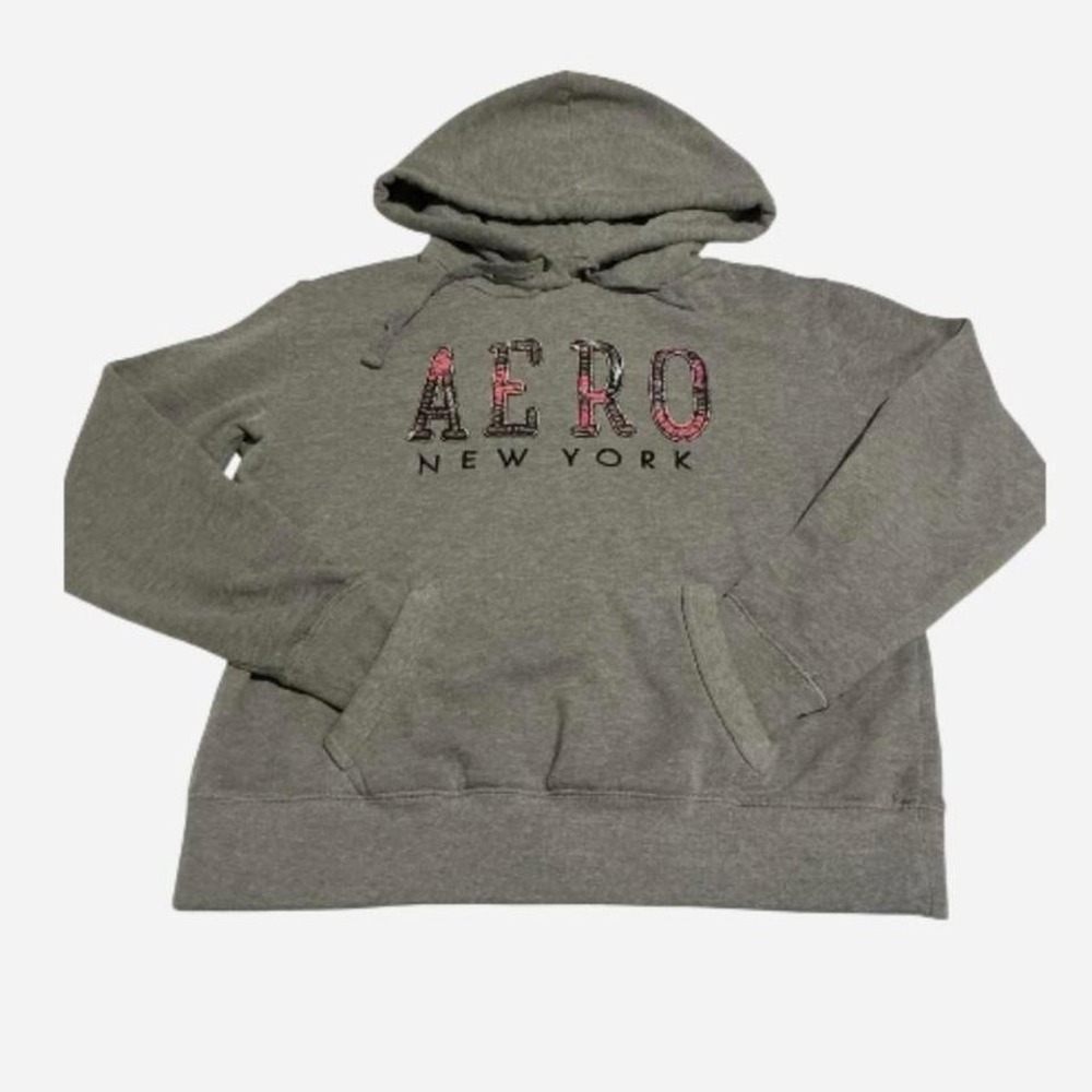 Aeropostale Y2K grey hoodie with pink camouflage accents‎
